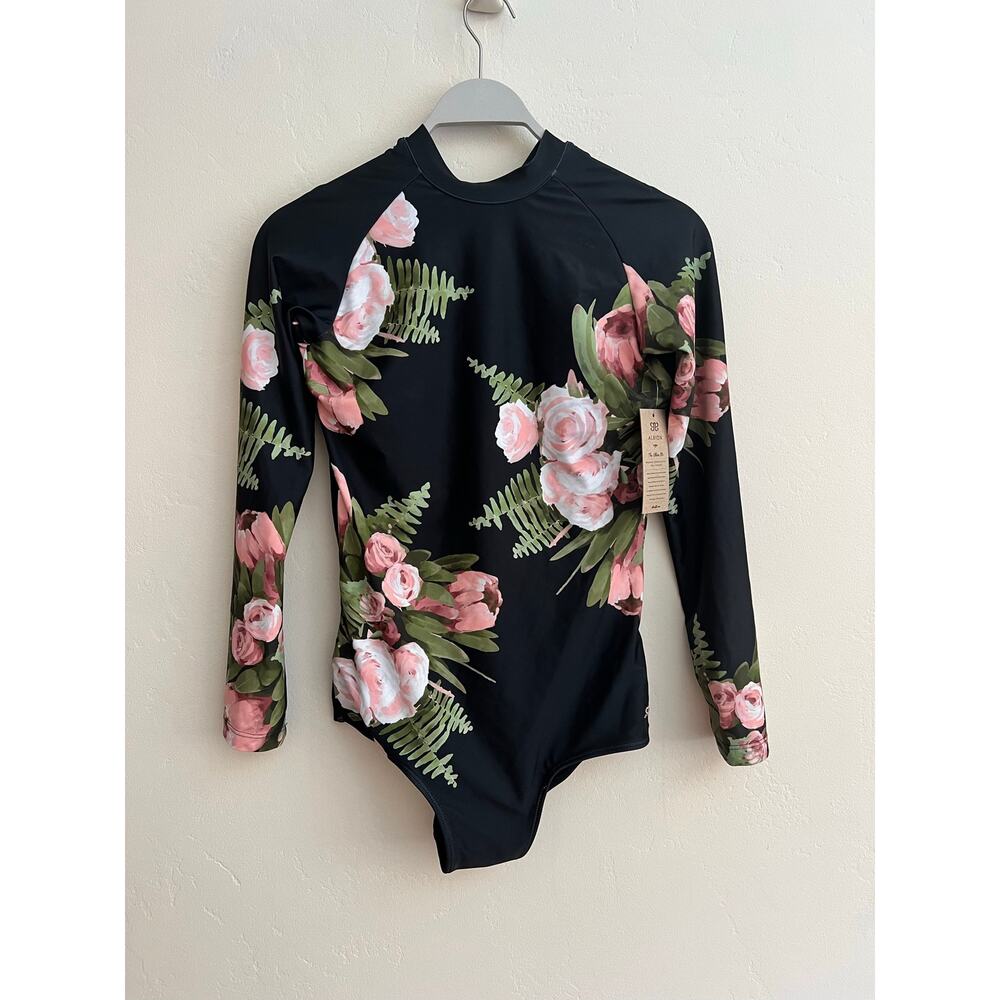Albion Black Floral Long-Sleeve One-Piece Swimsuit